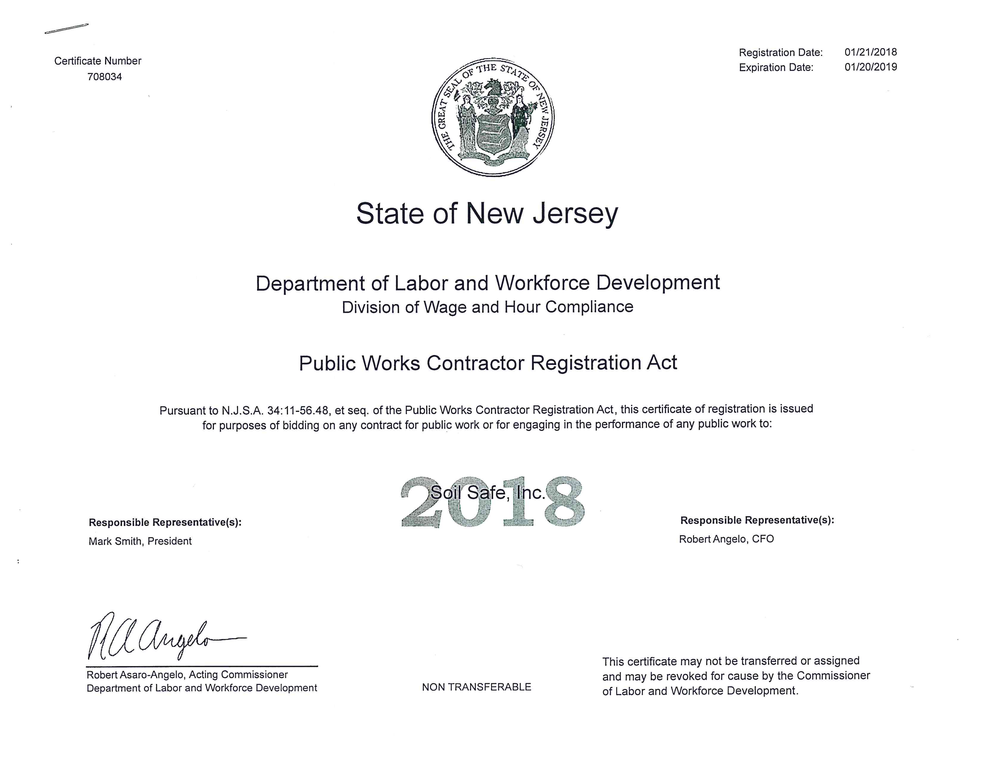 New Jersey – Public Works Contractor Registration Certificate