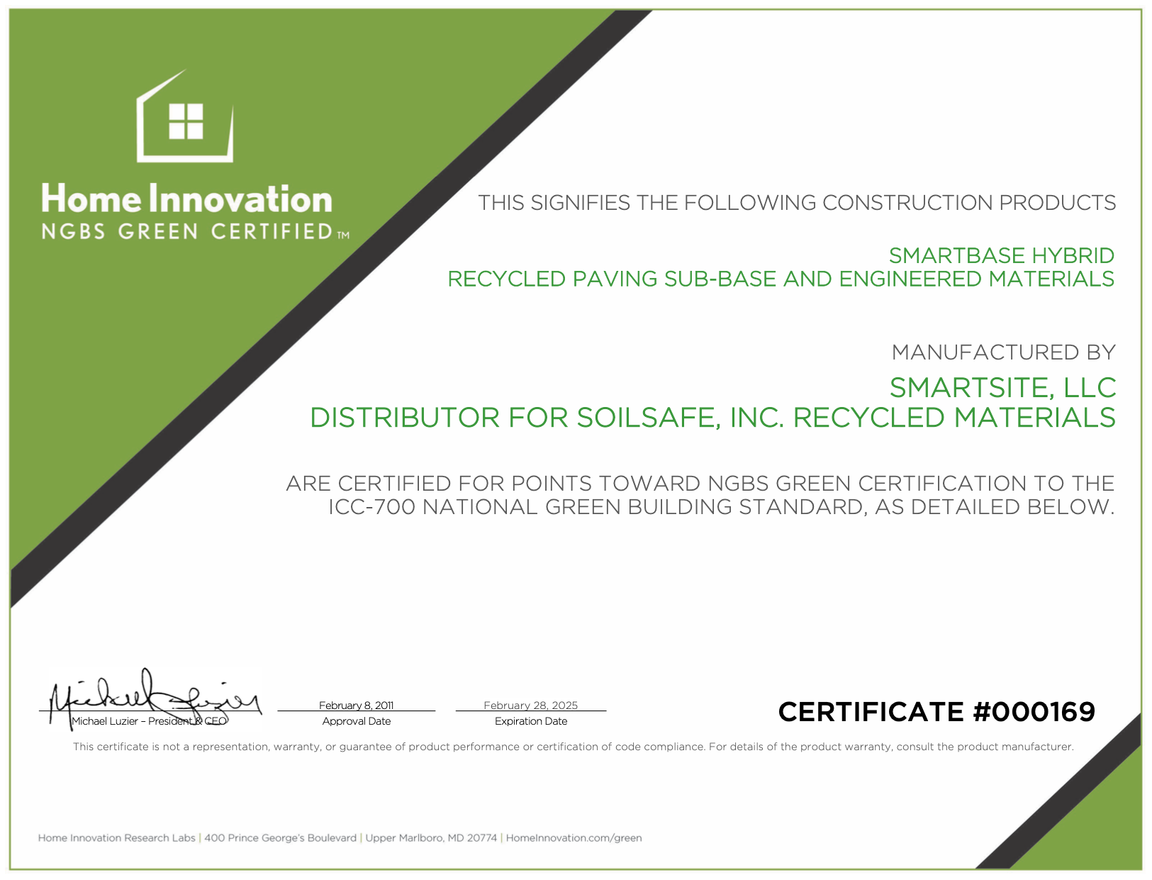 Soil Safe Earns Green Certification for 15th Consecutive Year